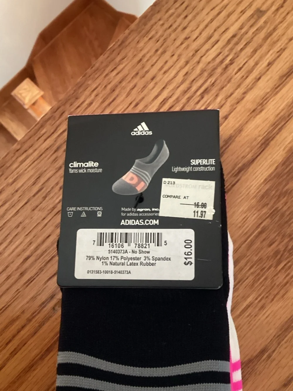 adidas Women's Superlite No-Show Socks - White with Pink & Gray Accents